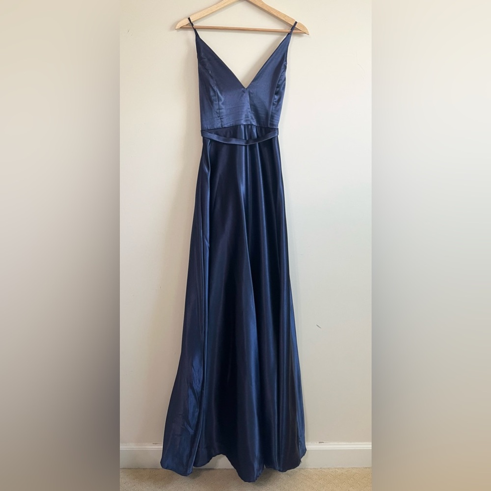 Elegant Blue Satin Evening Gown